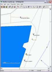 Przykład fragmentu mapy w programie GPSMapedit